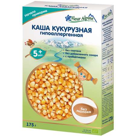 Каша Fleur Alpine безмолочная кукурузная с пребиотиками гипоаллергенная 175г с 5мес