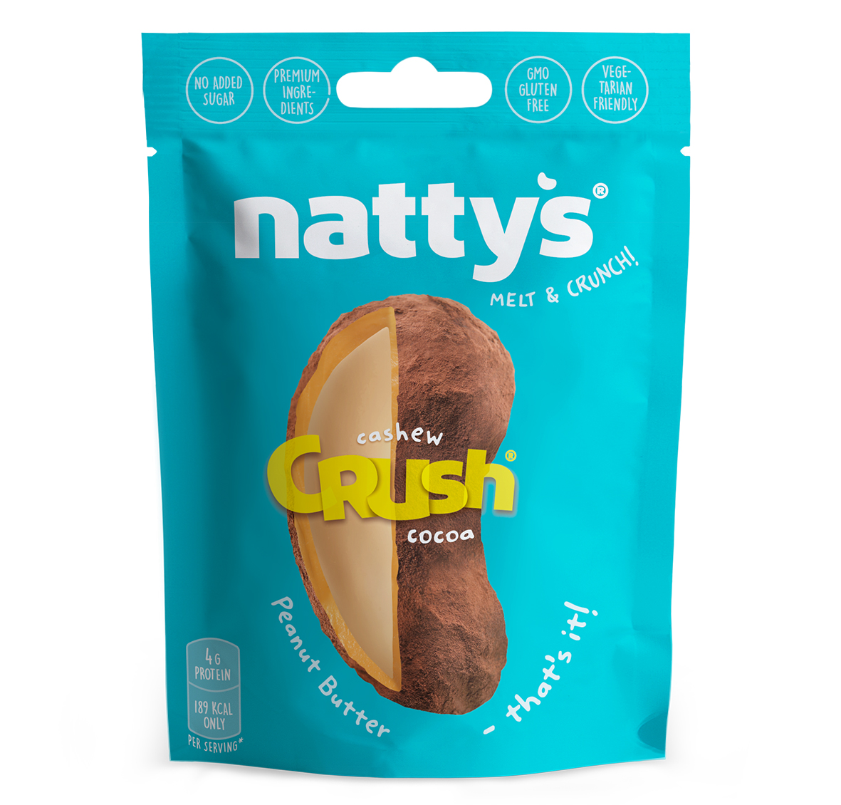 Драже ореховое Nattys CRUSH Cashew c кешью в арахисовой пасте и какао 35 гр - фото 1