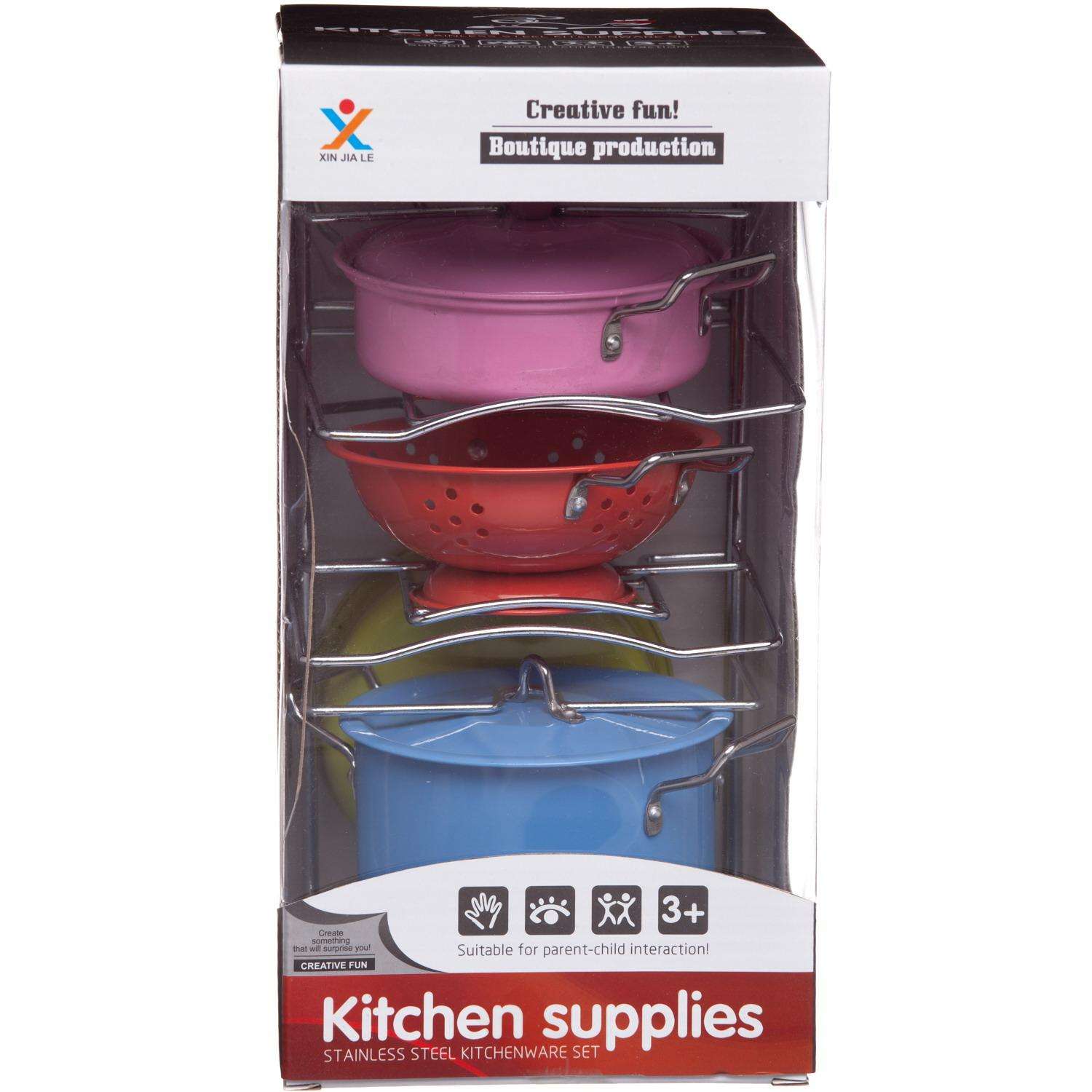 Игровой набор ABTOYS Посуда металлическая разноцветная с подставкой держателем 7 предметов - фото 2
