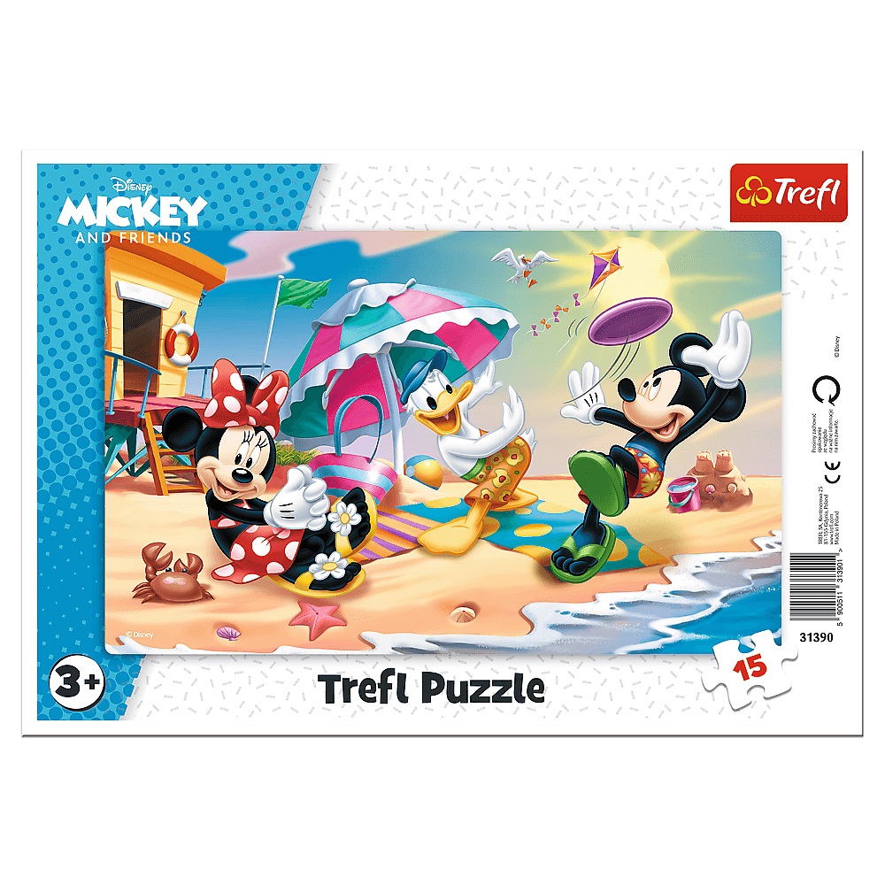 Trefl. Пазл-рамка 15 арт.31390 Disney Mickey. Игра на пляже