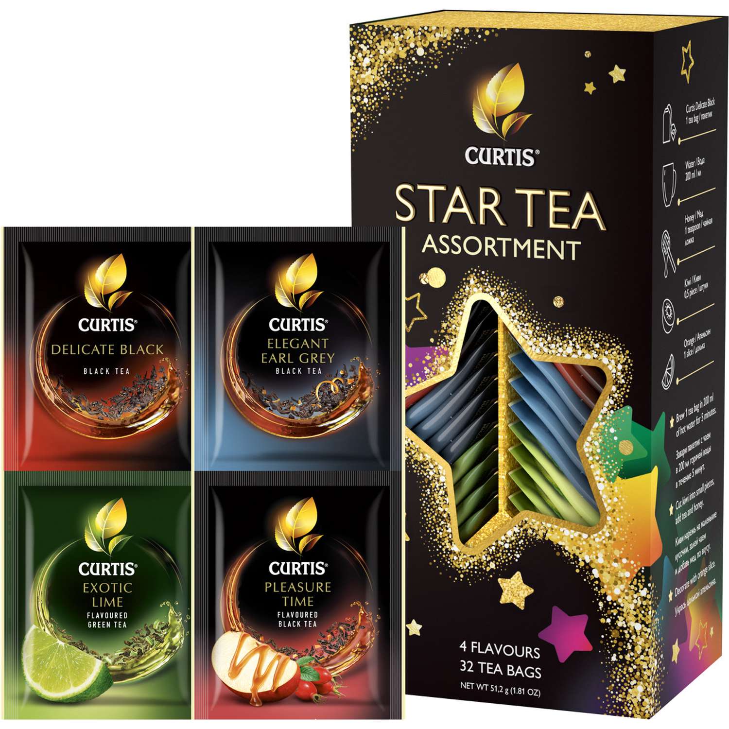 Набор чая Curtis Tea Party Star Assortment 32 пакетика 4 вкуса подарочная упаковка - фото 3