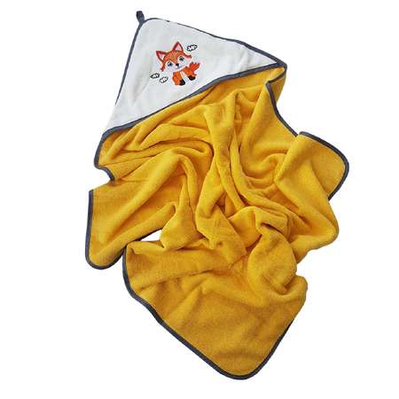 Полотенце для новорожденных Uviton с капюшоном махровое 90*90см желтое