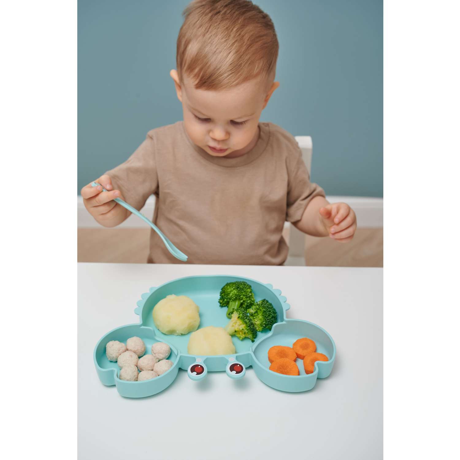Набор детской посуды Добрый Филин Тарелка вилка ложка Крабик голубой 4 предмета - фото 9