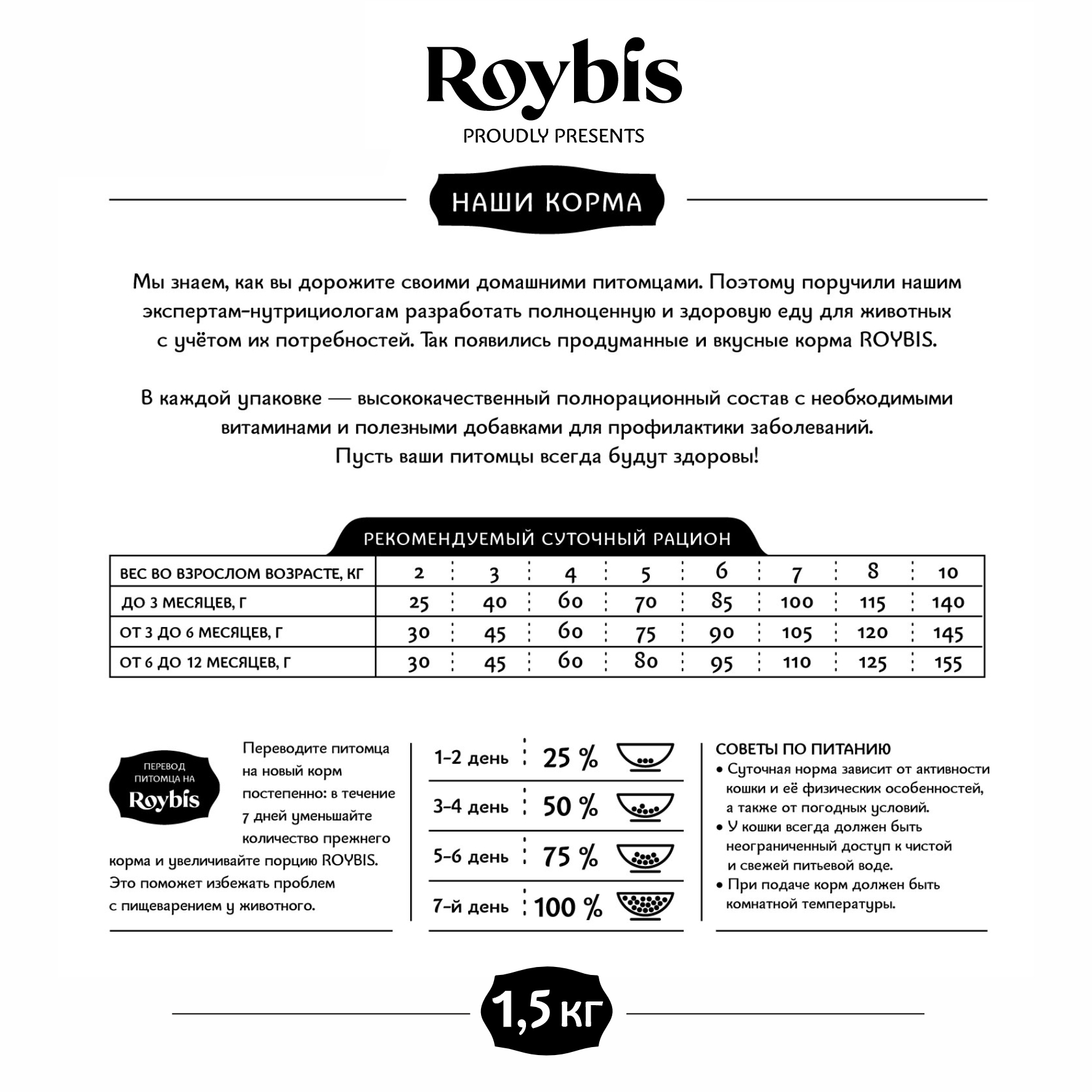 Корм для котят Roybis 1.5кг сухой с курицей полнорационный для активного роста и развития - фото 3