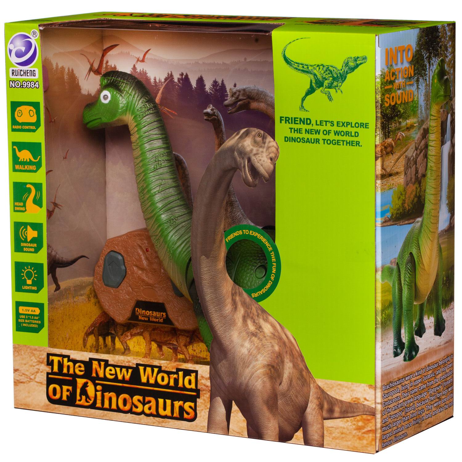 Динозавр на радиоуправлении Junfa Бронтозавр зеленый свет звук движение - фото 5