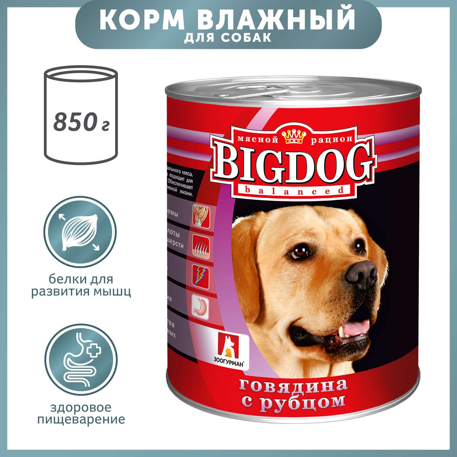 Корм для собак Зоогурман 850г Big Dog говядина с рубцом ж/б - фото 1