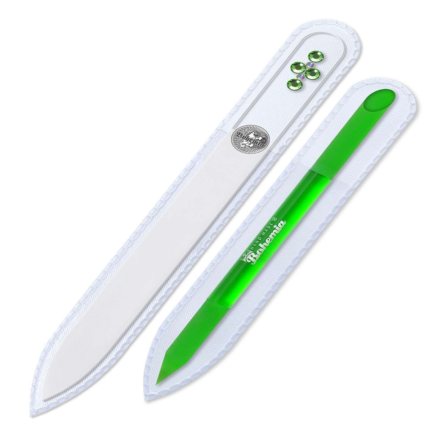 Набор маникюрный BOHEMIA Czech Glass Nail Files пилка для ногтей и палочка для кутикулы зеленый - фото 1