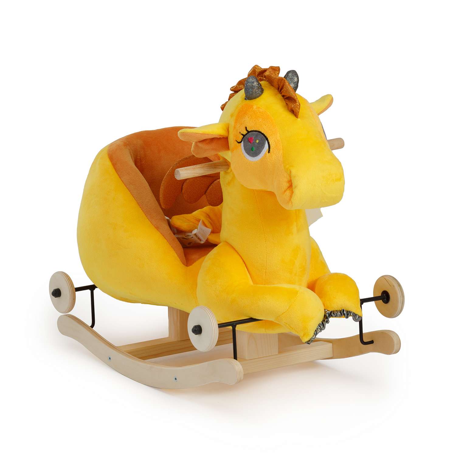 Качалка Тутси мягкая Дракон Драго с колесиками желтый - фото 3