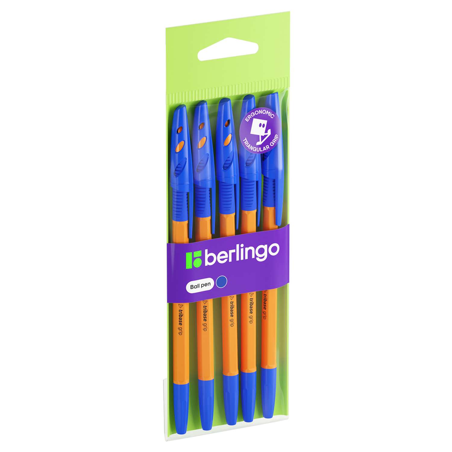 Ручка шариковая Berlingo Tribase grip Orange синяя 0.7мм 5 шт. - фото 1