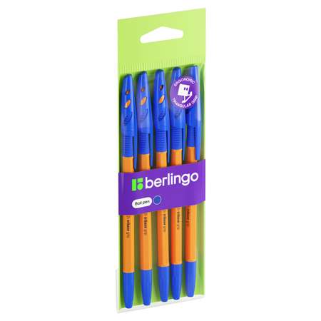 Ручка шариковая Berlingo Tribase grip Orange синяя 0.7мм 5 шт.