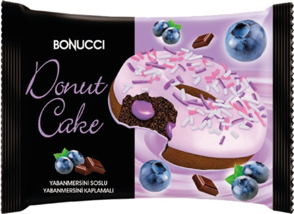 Пирожное Donut Cake BONUCCI бисквитное глазированное с начинкой голубика 40 грамм - фото 1