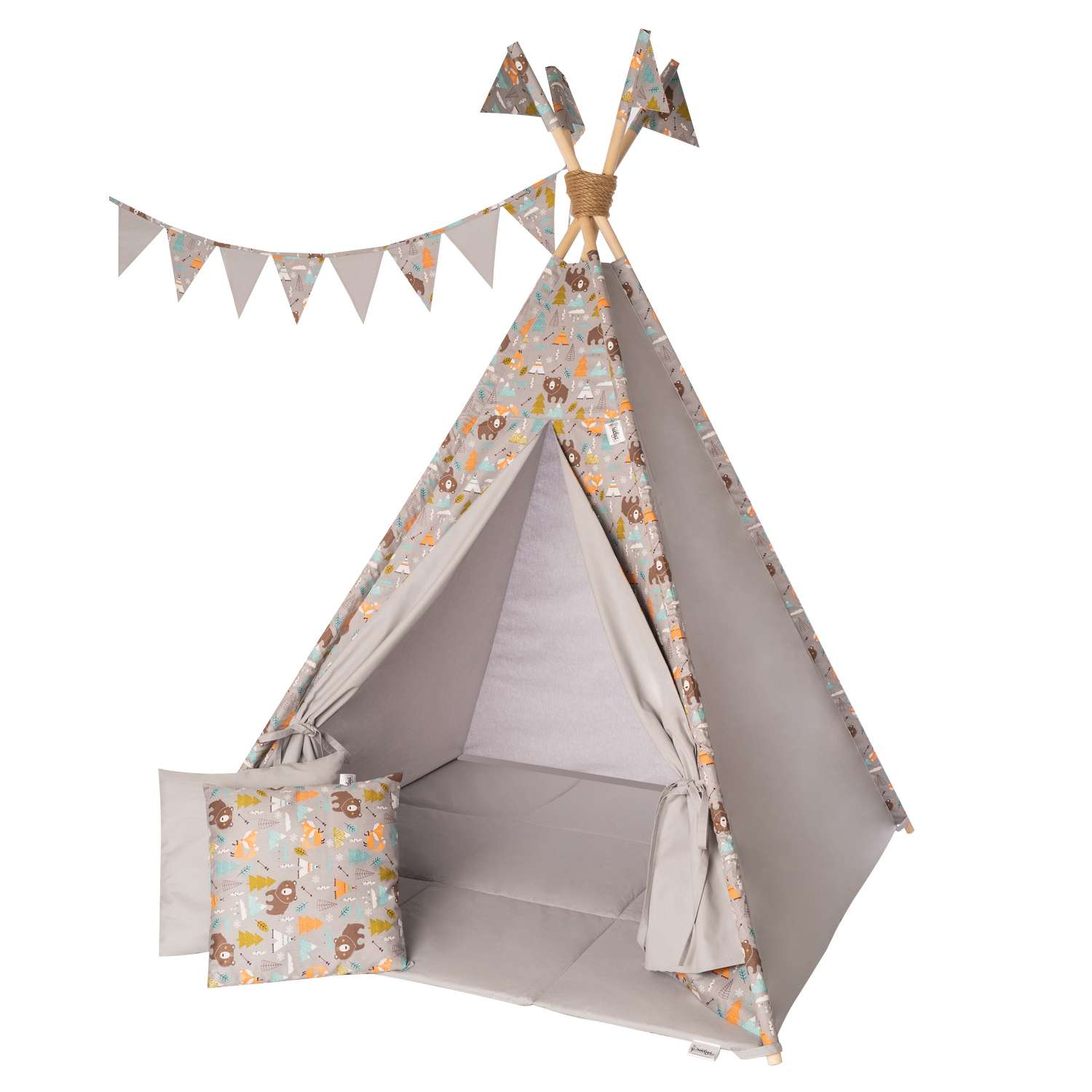 Детская игровая палатка вигвам Buklya Медведи цв. серый / серый - фото 1