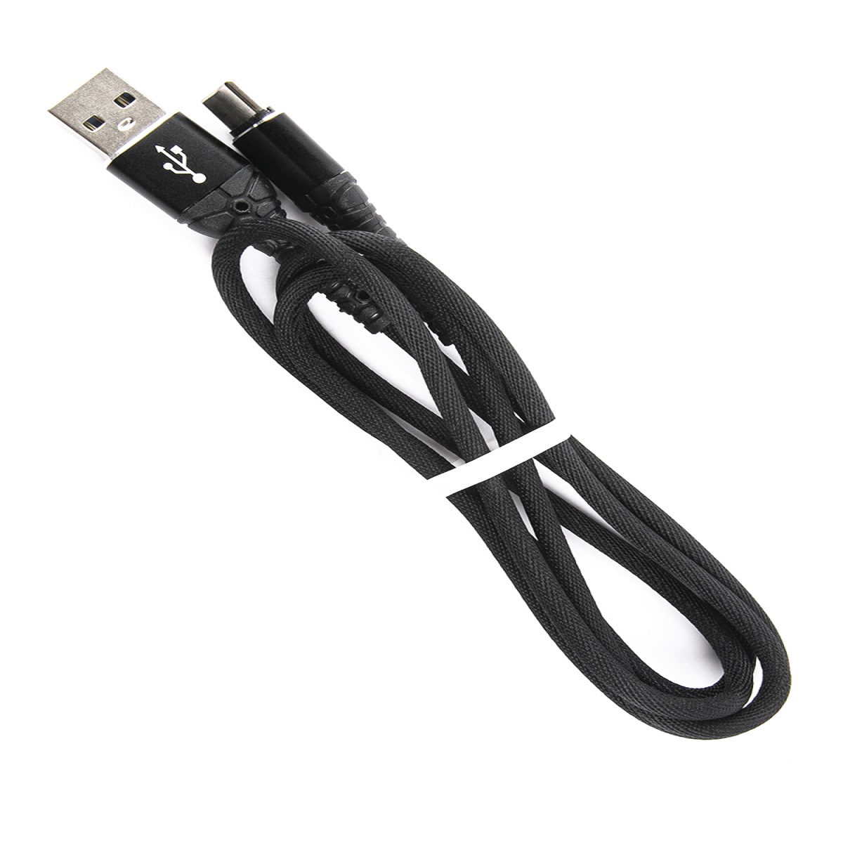 Дата-кабель mObility USB – Type-C 3А тканевая оплетка черный - фото 1