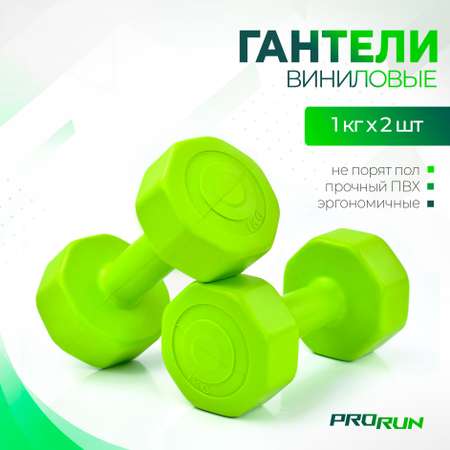 Гантели виниловые ProRun, 1 кг х 2 шт, зеленый