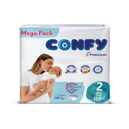 Подгузники CONFY детские Premium 3-6 кг размер 2 160 шт