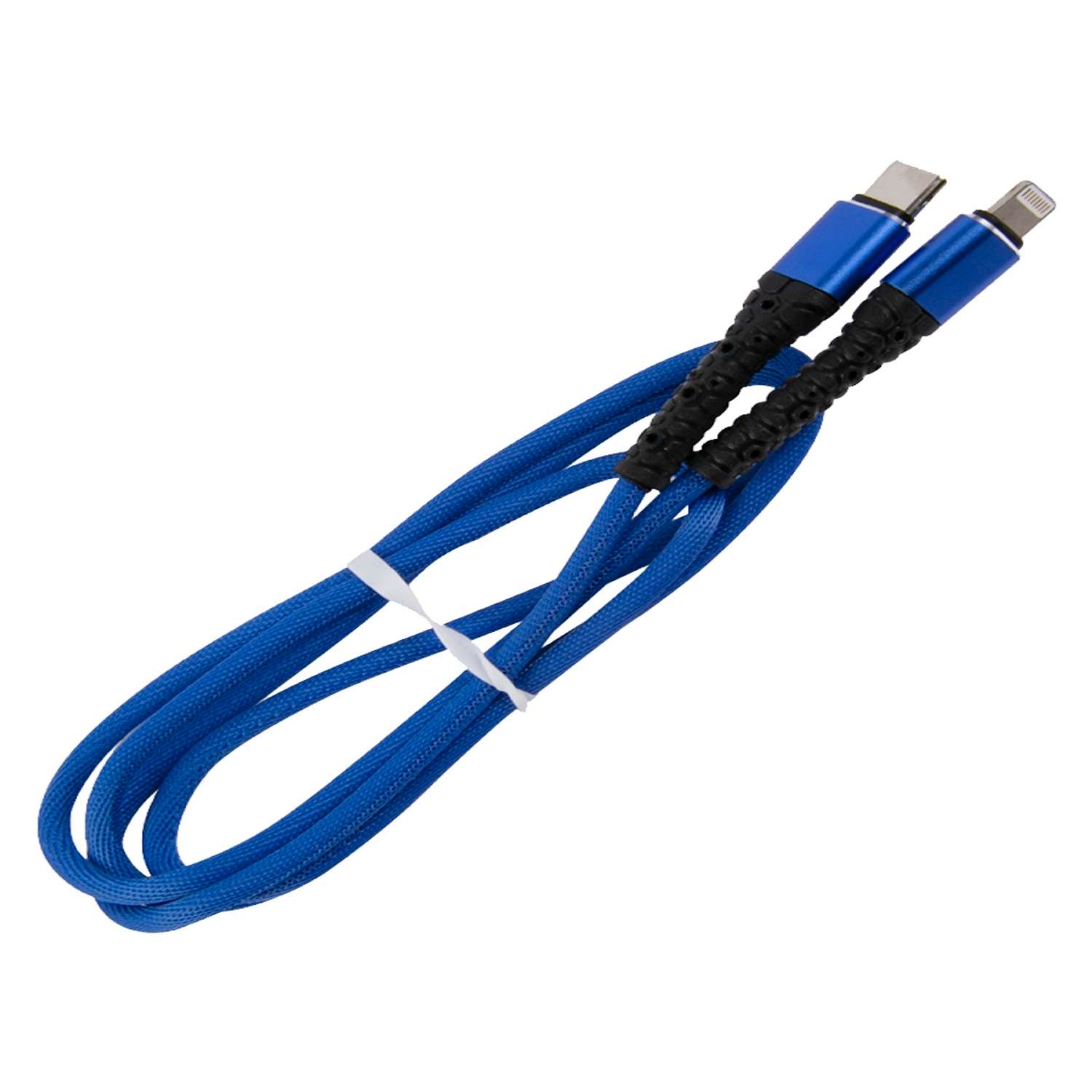 Дата-кабель mObility Type-C - Lightning 3А тканевая оплетка синий - фото 1