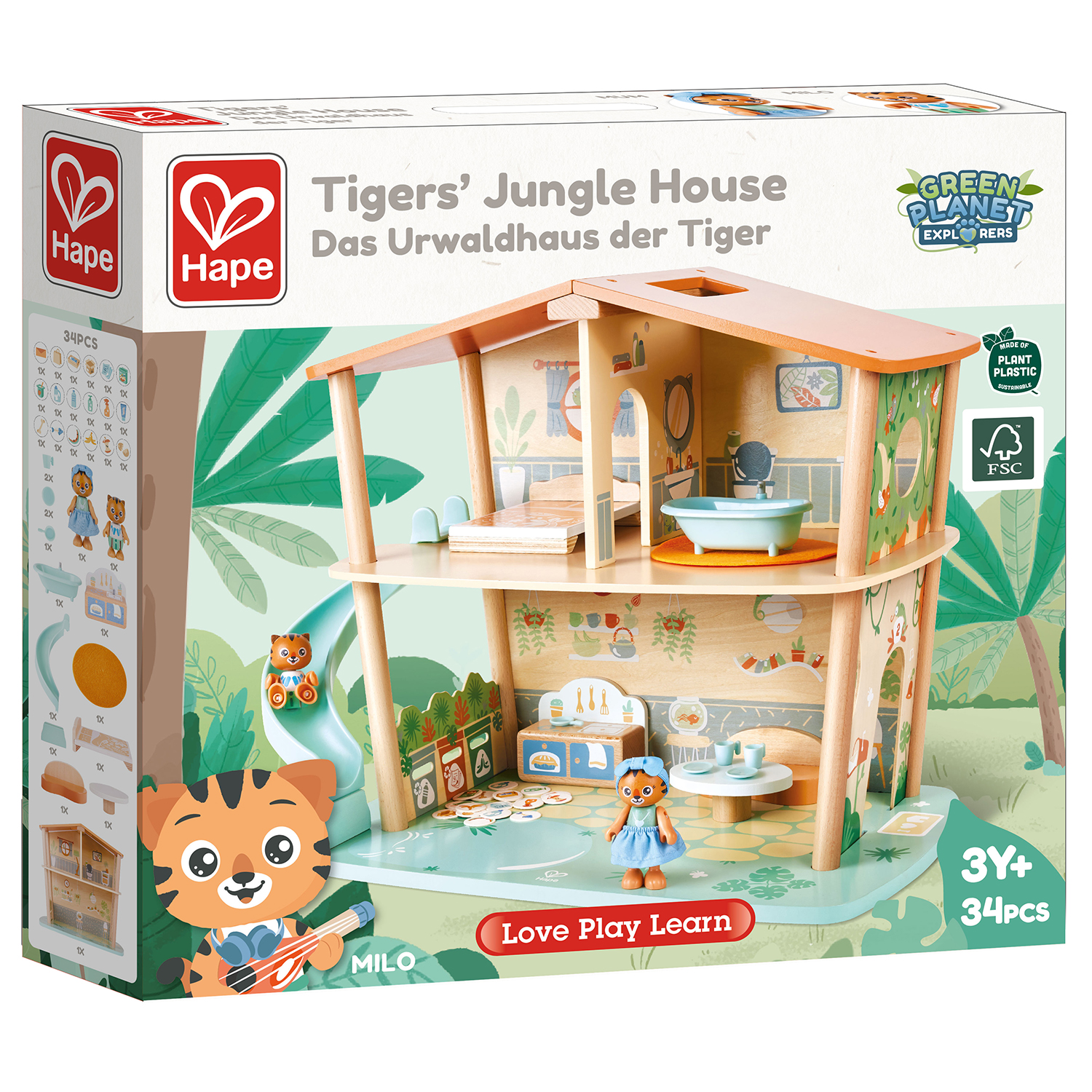 Кукольный мини-домик HAPE в джунглях семьи тигров с фигурками и мебелью в наборе E3412_HP E3412_HP - фото 4