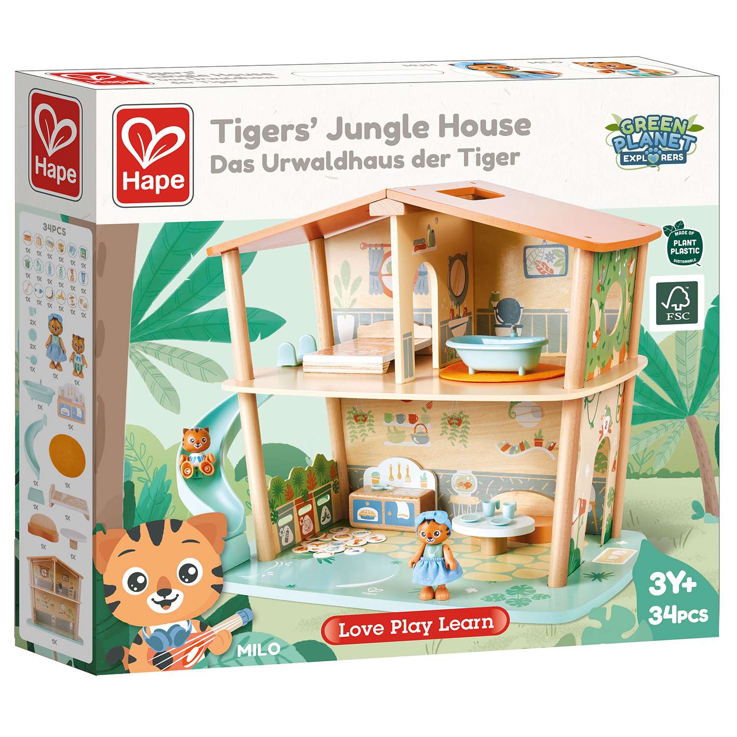 Кукольный мини-домик Hape в джунглях семьи тигров с фигурками и мебелью в наборе E3412_HP E3412_HP - фото 4