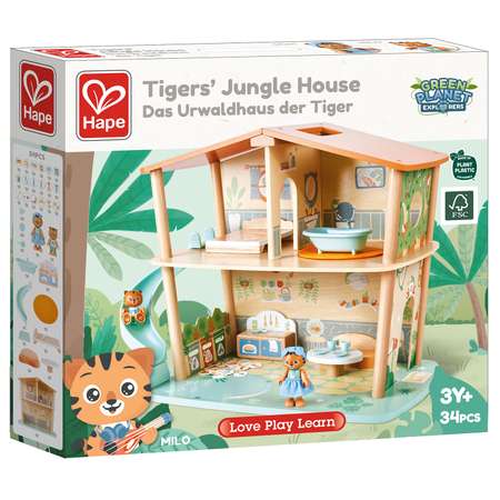 Кукольный мини-домик Hape в джунглях семьи тигров с фигурками и мебелью в наборе E3412_HP