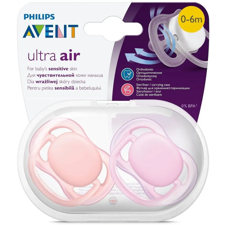 Пустышка Philips AVENT ultra air SCF244/21 с футляром для хранения и стерилизации 2 шт.