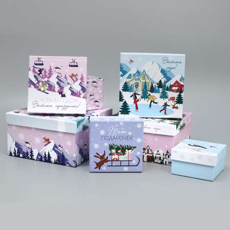 Набор коробк Дарите Счастье подарочных 6 в 1 «С Новым годом» 10 × 10 × 6 – 20 × 20 × 11 см