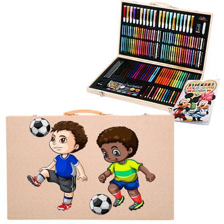 Набор для рисования BeautyBasket 220 предметов в деревянном кейсе Футболисты