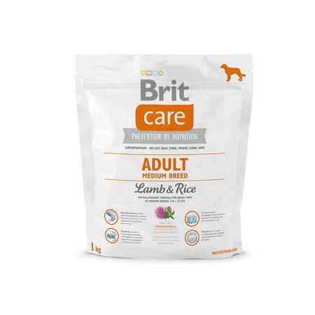 Корм для собак Brit 1кг Care для средних пород с ягненком и рисом