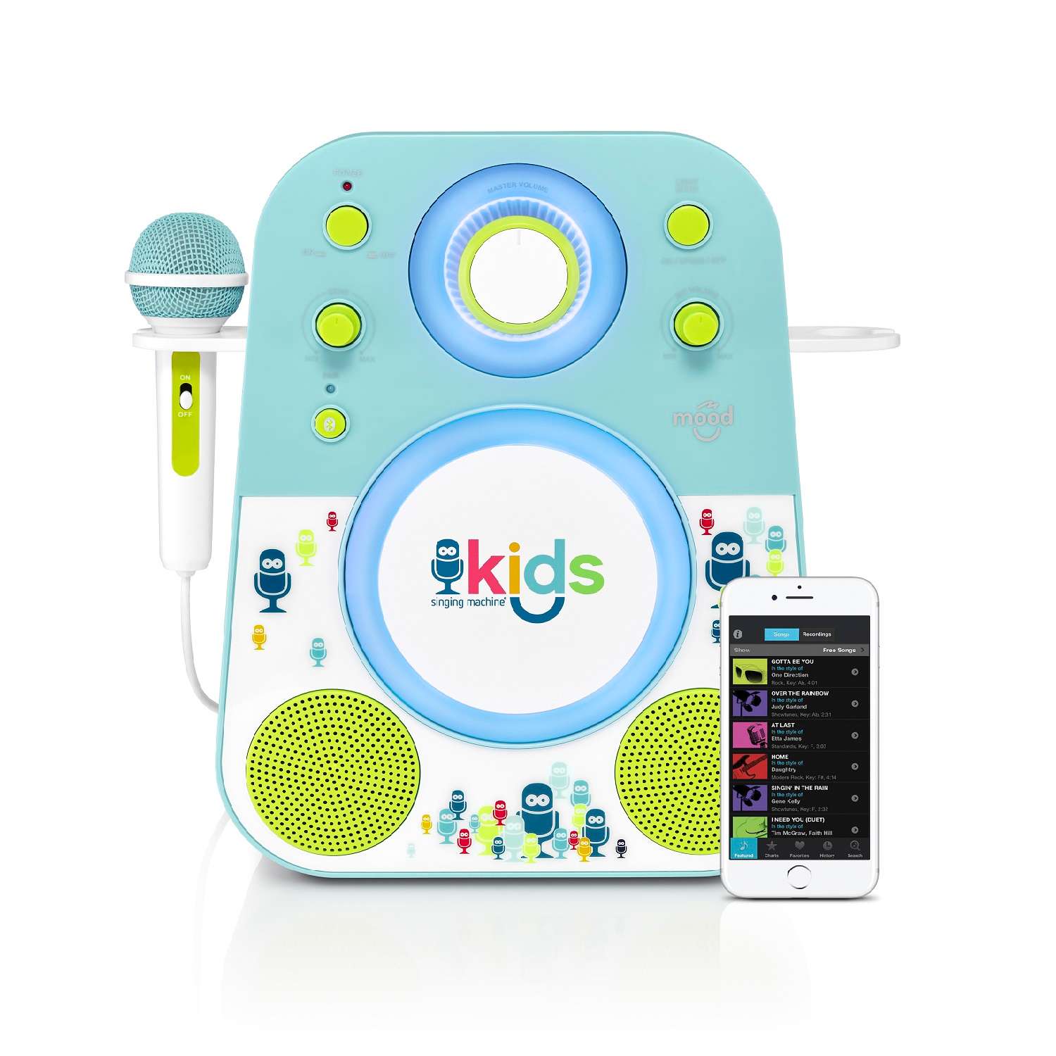 Детская караоке система Singing Machine с цветной LED подсветкой синий/зеленый Bluetooth - фото 2