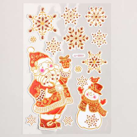 Наклейка Sima-Land пластик «Дед Мороз и Снеговик под снежинками» золотисто красная 17х27 см