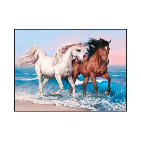 Алмазная мозаика Seichi Две лошади на побережье 40х50 см