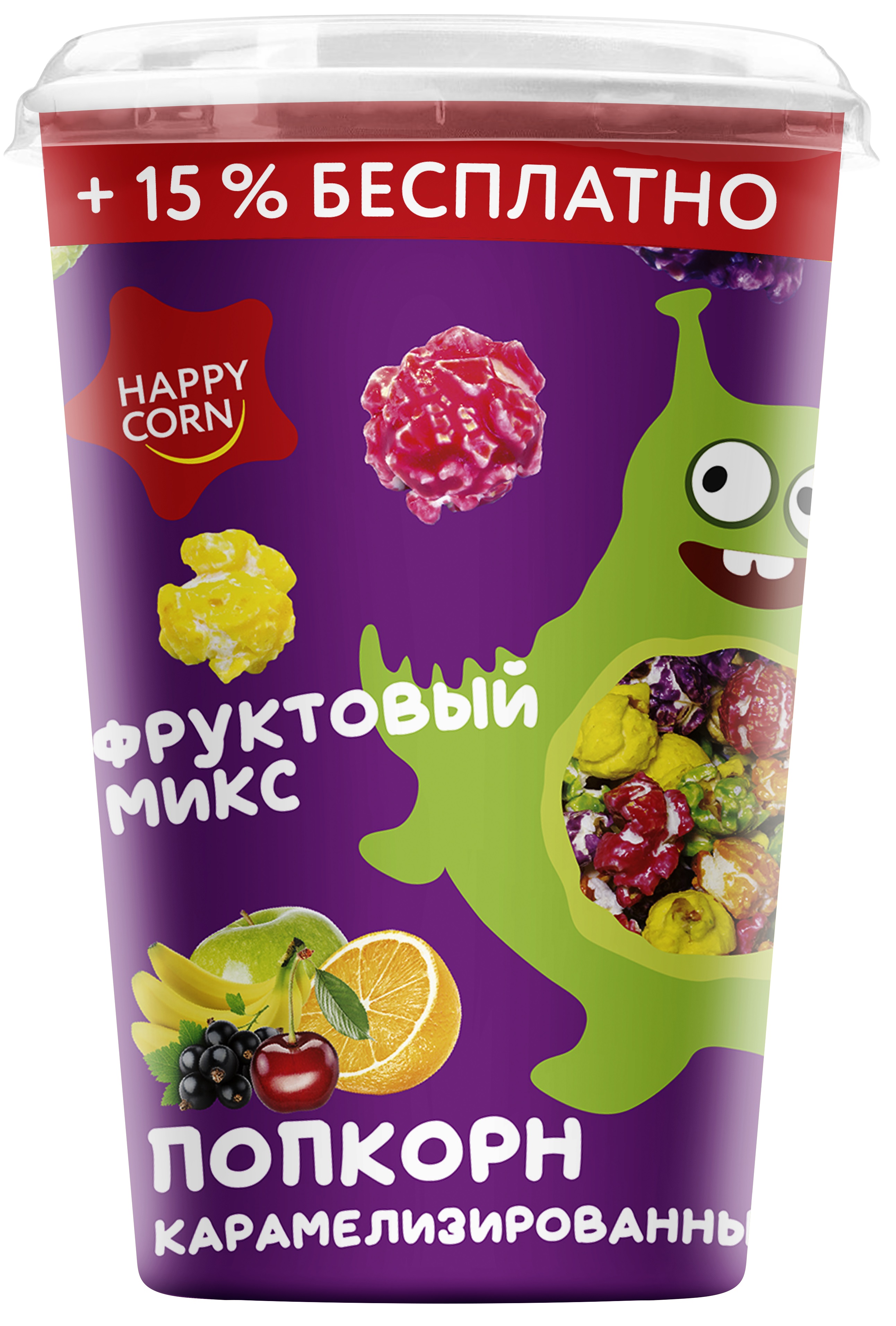 Попкорн готовый Happy Corn со вкусом Фруктовый микс в стакане 100 г - фото 1