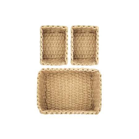 Набор плетеных корзинок El Casa 3 шт соломенный 1 корзина – 28х22х14 см. 2 корзины – 18х14х11 см