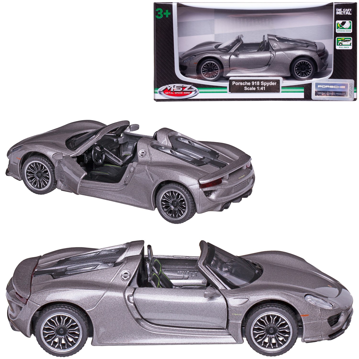 Автомобиль Abtoys Porsche MSZ 1:43 инерционный серый WE-15952S - фото 1