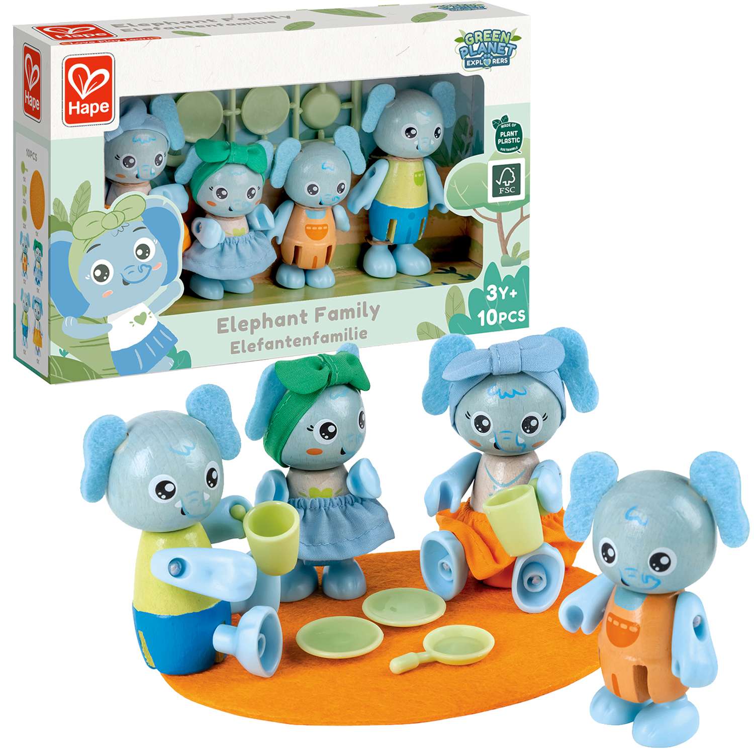 Игрушки фигурки Hape животных Семья слонов 4 предмета в наборе E3527_HP - фото 1