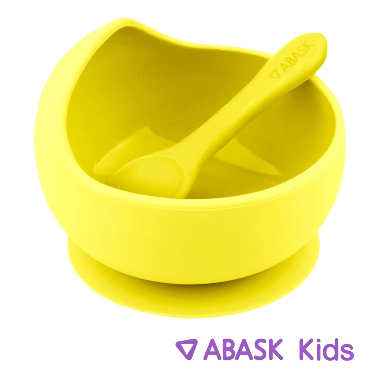 Силиконовая тарелка с ложкой ABASK lemon - фото 1
