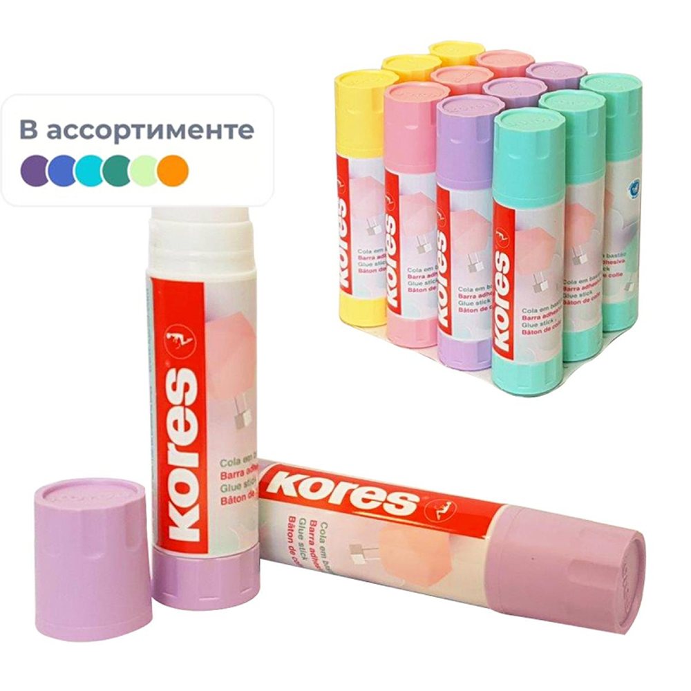 Клей-карандаш Kores 40г Pastel ассорти розовый желтый фиолетовый мятный - фото 3