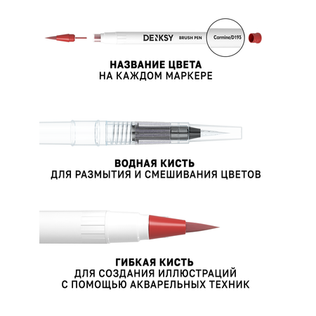 Акварельные маркеры DENKSY 12 Portrait цветов в белом корпусе и 1 кисть с резервуаром