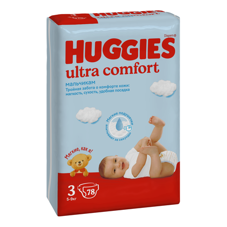 Подгузники Huggies Ultra Comfort для мальчиков 3 (5-9 кг) 78 шт.