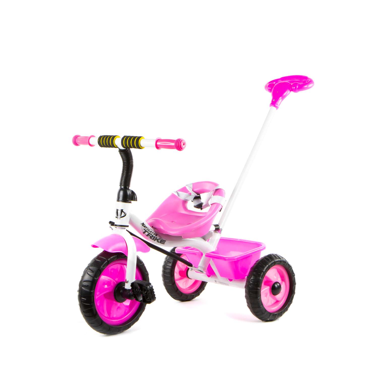 Велосипед трехколесный Navigator Trike с родительской ручкой розовый - фото 1