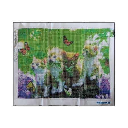 Алмазная мозаика Seichi картина стразами Котята с бабочками 40х50 см