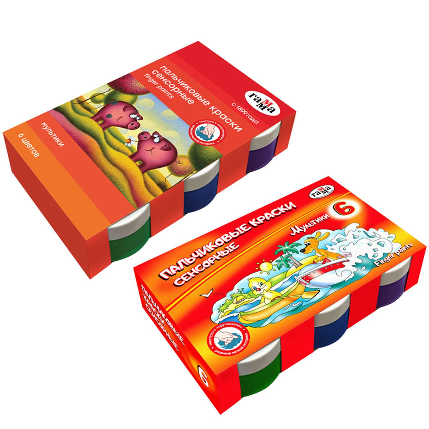 Краски пальчиковые Гамма Мультики сенсорные 06 цветов 50мл картон упаковка - фото 2