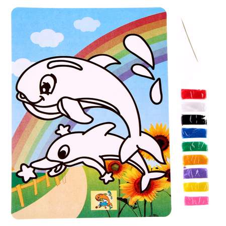 Фреска Школа Талантов с цветным основанием «Дельфины». 9 цветов песка