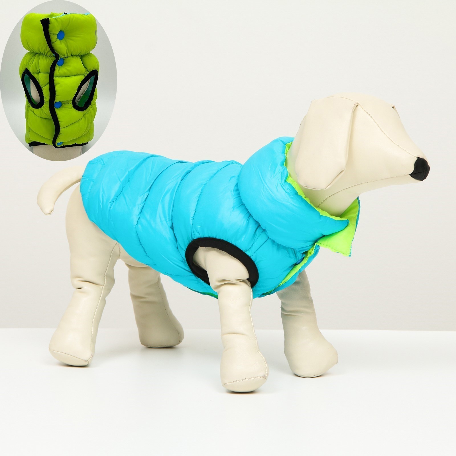 Куртка для собак Sima-Land двухсторонняя L бирюзовая/салатовая - фото 2