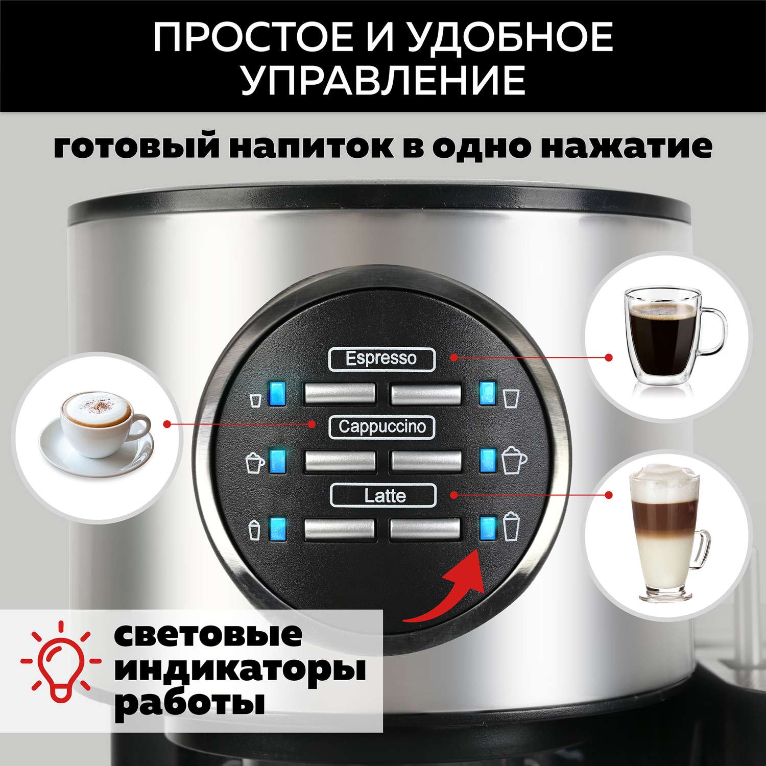 Кофеварка GFGRIL С автоматическим капучинатором 3 в 1 GFC-A300 Эспрессо-Капучино-Латте - фото 6
