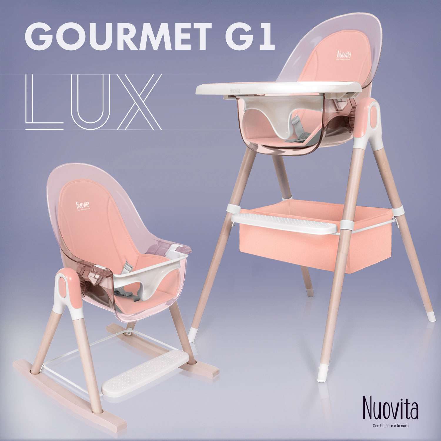 Детский стульчик 3 в 1 Nuovita Gourmet G1 Lux розовый - фото 1