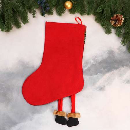 Носок Зимнее волшебство для подарков «Дед Мороз с длинными ножками снежинка» 26х39 см красный