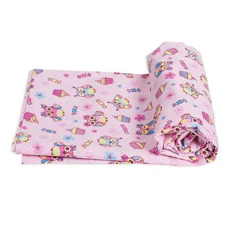 Пеленка ситцевая Чудо-чадо для новорожденных «Вариации» 95х120см розовый/совы