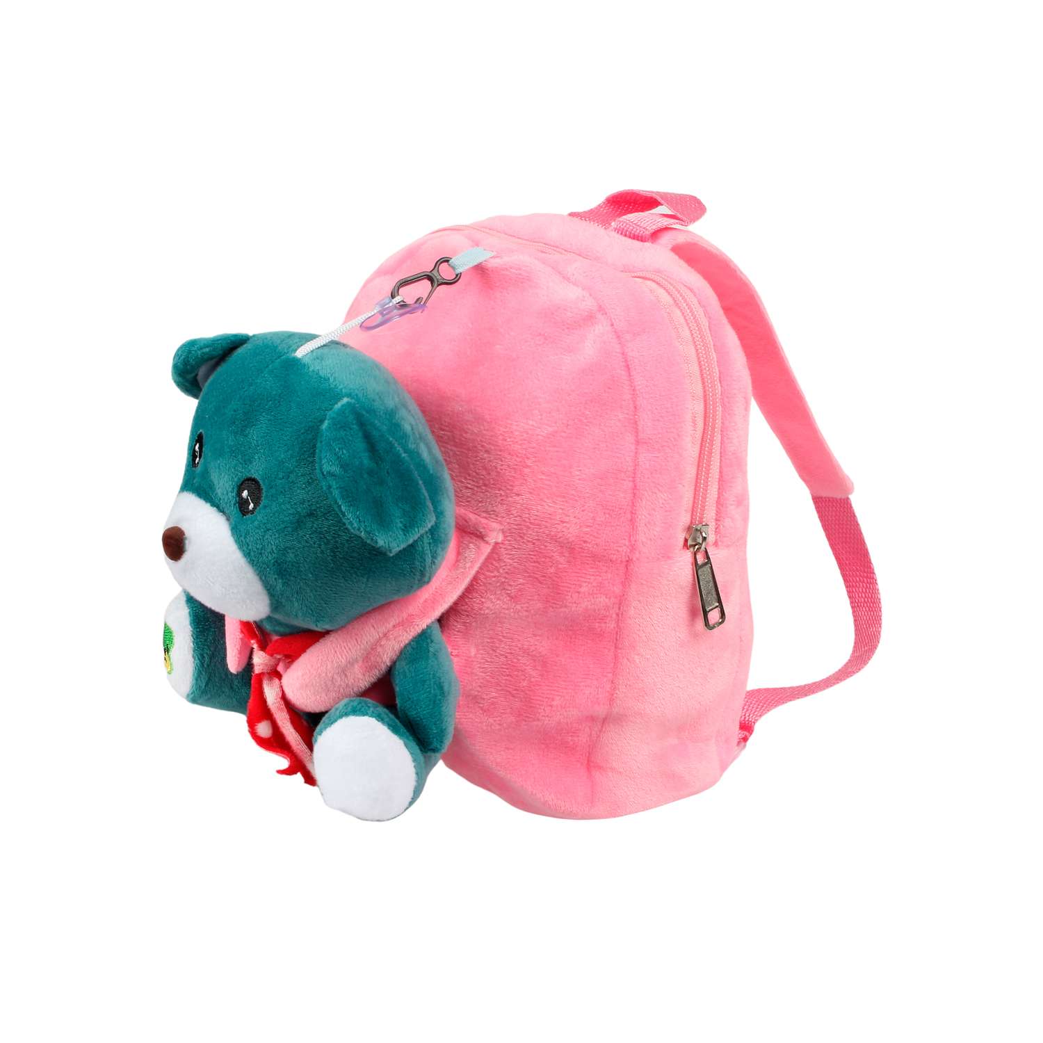 Рюкзак с игрушкой Little Mania розовый Мишка изумрудно-зелёный - фото 2