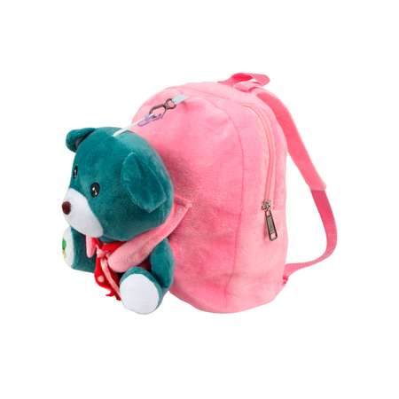 Рюкзак с игрушкой Little Mania розовый Мишка изумрудно-зелёный