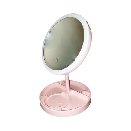 Зеркало настольное Beroma с подсветкой розовое